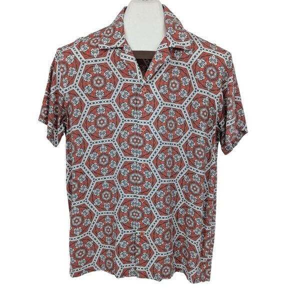 Eurotas of Laconia Button Up Shirt Men Size M Geometric Tile Print Retro Resort - Picture 1 of 10